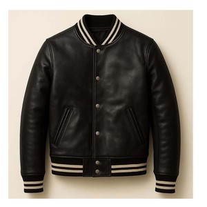 Veste universitaire rouge pour homme, manches en cuir PU, col rabattu décontracté, manteau d'automne, coupe régulière, couleur unie, fermeture à boutons - Product Image 4