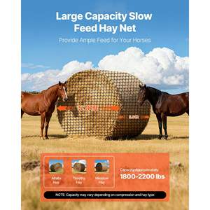 Filet à foin en matériau PE pour mangeoires à chevaux 5,91 x 5,91 x 5,91 pieds 1,5 pouce de trous Conception sans nœuds Attaches à fermeture éclair Aiguille de navette pour mangeoire - Product Image 2
