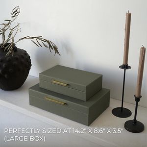 <b>Decorative</b> PU Leather Storage <b>Boxes</b> <b>with</b> <b>Lids</b> Set of 2 Bookshelf Organizer Bins for Home Decor - Product Image 3