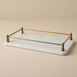 Plateau de service en marbre durable avec poignée en laiton doré, accessoire décoratif pour la maison, les mariages et les hôtels, plateaux en laiton et en marbre - Product Image 3