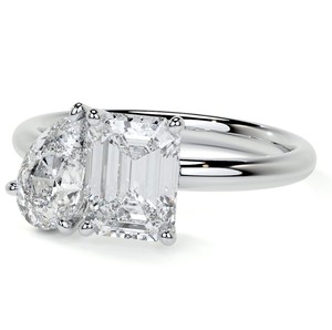 Toi Et Moi Two Stone Moissanite <b>Emerald</b> Cut Pear Cut Certified <b>Ring</b> 925 Sterling <b>Silver</b> White Gold Plated Luxury Engagement <b>Ring</b> - Product Image 3