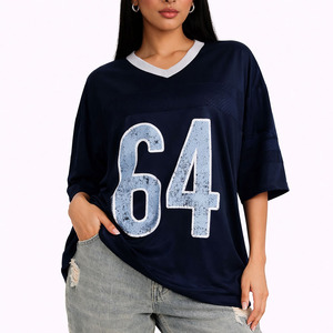 T-shirts de football américain surdimensionnés à imprimé chiffres vieillis de qualité supérieure, unisexe, respirants, en polyester, style streetwear - Product Image 1