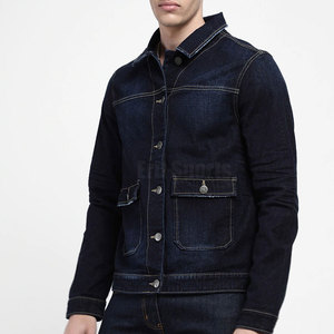 Veste en jean pour homme au meilleur prix, col montant, logo personnalisé sur le devant, design personnalisé, 100% coton, écologique, respirante, veste d'hiver - Product Image 3
