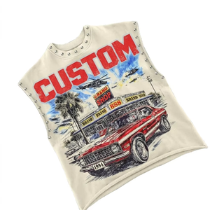 Custom Distressed Graphic Cropped Crew Neck <b>Tank</b> <b>Top</b> Rhinestone Printed Sleeveless Streetwear T Shirt Unisex Eco-Friendly 180g - Product Image 4