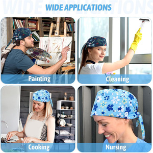 Floral Print <b>Scrub</b> <b>Cap</b> with Button Tie Back Stretchable Fabric Needle Detection for Hospital Uniforms Unisex Headwear Accessory - Product Image 3