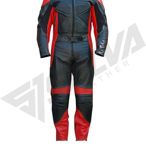 Traje de Motociclismo Unisex de Cuero Negro y Rojo, Manga Larga, Bloques de Color, Transpirable, Resistente al Viento, de una Pieza, Equipo de Protección, 220g - Product Image 4