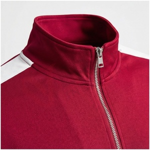Ensemble de survêtement rouge pour homme, manches longues, col montant, fermeture éclair sur le devant, couleur unie, respirant, coupe décontractée, vêtements d'automne - Product Image 4