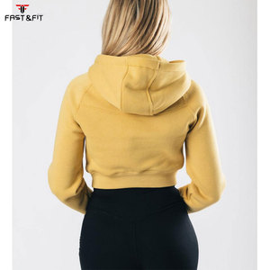 Women's Gym Wear Fitness Sport 100% Cotton <b>Zip</b>-<b>Up</b> <b>Crop</b> Top Hoodie with Front Logo Windproof & Waterproof - Product Image 5