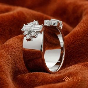 Moissanite <b>Ring</b> Emerald Cut Round Stone Open Band 925 Sterling <b>Silver</b> <b>Statement</b> <b>Ring</b> Miami Chicago Modern Fine Jewelry Design US - Product Image 3