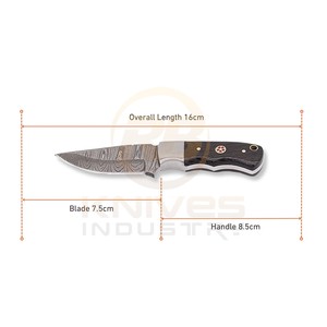 Couteau de chasse à lame fixe en acier Damas, pointe tombante, manche en bois, qualité industrielle, épaisseur 0,6 mm - Product Image 3