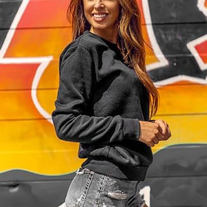 Women's Athleisure <b>Black</b> Crewneck <b>Sweatshirt</b> Soft Cotton Blend Pullover Jumper Loose Fit Athletic Workout Lounge <b>Sweatshirt</b> - Product Image 3