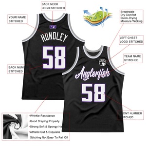 Maillot de basket-ball personnalisé en maille premium 100% polyester noir, violet, blanc, numéro, nom, uniforme d'équipe, unisexe, vêtements d'équipe personnalisés - Product Image 2
