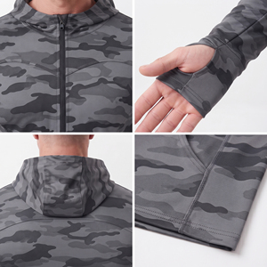 Haut de sport zippé intégral coupe ajustée imprimé camouflage avec passe-pouce, 100 % polyester tricoté, pour le yoga et l'entraînement - Product Image 6