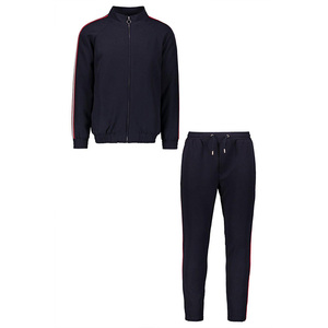 Ensemble de survêtement bleu marine personnalisé pour homme – Sweat-shirt et pantalon en polyester couleur unie avec fermeture éclair intégrale, coupe classique, style sportif pour l'automne - Product Image 1