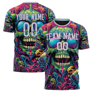 Camiseta de Fútbol Sublimada Personalizada Unisex, Verde y Negra con Diseño de Calavera, Manga Corta, Cuello Redondo, Poliéster que Absorbe la Humedad, Colo-Colo - Product Image 6