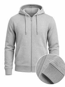 Sweat-shirt à capuche léger et décontracté pour homme, 100 % coton molletonné, avec fermeture éclair intégrale, cordon de serrage et poches kangourou - Product Image 6