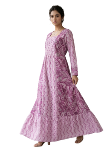 Vestido largo estampado de manga larga con cuello cuadrado y cintura fruncida, vestido informal para uso diario - Product Image 3