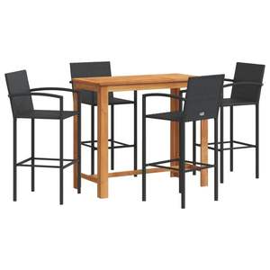 Ensemble de bar de jardin en bois d'acacia massif et en polyrotin pour 4 personnes, table noire avec sièges confortables - Product Image 2