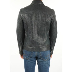 Chaqueta de Cuero Genuino de Piel de Vaca con Grabado de Avestruz para Hombre, Corte Ajustado, Cuello Vuelto, Cierre de Cremallera Resistente, Muestra Directa de Fábrica - Product Image 3