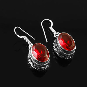 Red <b>Garnet</b> Dangle <b>Earrings</b> | Handmade Boho Western Jewelry. Oval Gemstone Vintage Filigree Drop Jewelry - Product Image 5