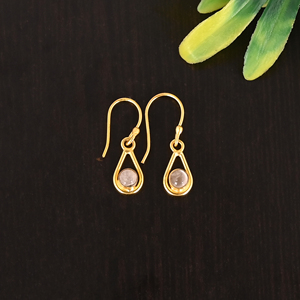 Natural Rose Quartz Gemstone Gold Plated 925 Sterling <b>Silver</b> <b>Drop</b> <b>Earrings</b> for Women - Product Image 1