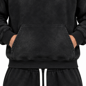 Ensemble de survêtement unisexe noir à capuche délavé style streetwear avec imprimé masque de hockey, manches longues décontractées, pantalon à taille élastique 100 % coton - Product Image 4