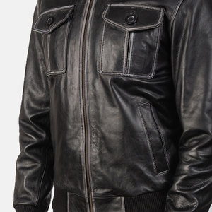 Chaqueta de Motociclista de Cuero Genuino Negro para Hombre, Cuello Camisero, Cierre de Cremallera, Corte Regular, para Otoño - Product Image 5