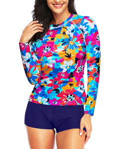 Traje de Baño de Dos Piezas para Mujer, Manga Larga, Protección Solar, Estampado Floral, Cintura Alta, para Surf, Personalizable - Product Image 4