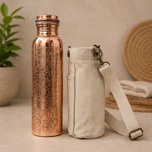 Minimalist Engraved Copper Water <b>Bottle</b> <b>Brush</b> And Pouch Set Eco-friendly Portable Multi-Use Home Use with Coaster Lids - Product Image 3