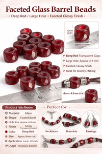 Cuentas de Vidrio Facetadas en Forma de Barril, Color Rojo Intenso, Acabado Transparente, Cuentas con Orificio Grande para la Fabricación de Joyas, Suministros para Manualidades, Venta al por Mayor - Product Image 6
