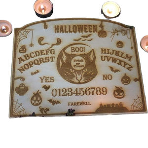 Planche Ouija avec planchette en bois avec <span class=keywords><strong>citrouille</strong></span> chat et esprit jeu parlant les âmes gothique sorcière décor Halloween cadeau - Product Image 1