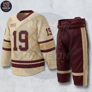 Team Sportswear Sublimation Design Breathable Performance Fabric Personalized Comfortable Maroon Cream Ice Hockey Uniform Sets - Product Image 5