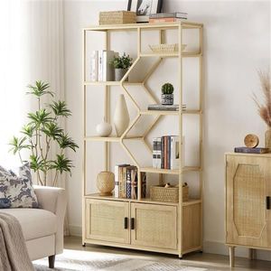 Natural <b>Rattan</b> 7-Tier Bookshelf 39.4 W X 13.8 D X 75.6 H <b>Bookcase</b> Storage Rack Cabinet for Living Room or Home Office - Product Image 2