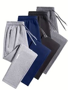 Pantalon de jogging décontracté pour homme, taille élastique, cordon de serrage, poches latérales, respirant, en coton tricoté, pour l'automne, gris, marine, noir - Product Image 1