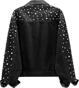Custom Logo Denim <b>Jacket</b> for Women Vintage Pearl Short <b>Rhinestone</b> Breathable Regular Fit Low MOQ Winter Autumn <b>Jackets</b> - Product Image 5