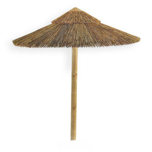 Tropiccal Palm Leaf <b>Parasol</b> <b>with</b> Rustic Bamboo Pole - Thatched Patio Umbrella <b>with</b> Center Tray <b>Table</b> for Lounge - Product Image 3
