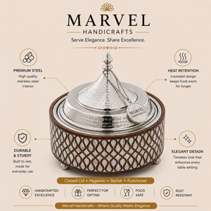 Olla de Acero Inoxidable con Rejilla de Madera y Tapa Aislada de Marvel Handicrafts |   Recipiente de Lujo para Calentar y Servir Alimentos para el Hogar y Hoteles - Product Image 5