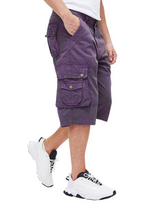 Shorts cargo décontractés d'été pour la randonnée, taille élastique, décoration numérique vintage, couleur unie, longueur genou, tricoté - Product Image 1