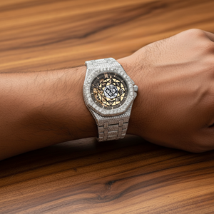 Lab Diamond Encrusted Mechanical <b>Watch</b> With Sapphire Crystal Polygon <b>Case</b> Deployment Clasp Stainless Steel <b>Watch</b> For Her - Product Image 5