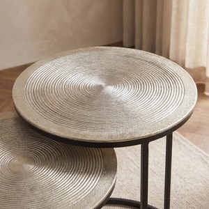 Brushed Metal Modern Nesting Coffee <b>Tables</b> With <b>Marble</b> Top Contemporary Living Room Furniture - Product Image 6