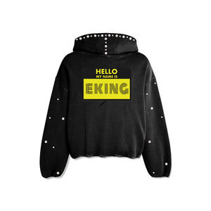 Sudadera Corta Gris Eking con Detalles de Pedrería, Logotipo Frontal, Estilo Urbano Otoñal para Hombre - Product Image 5