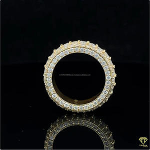 Round Brilliant Cut Lab Grown Diamond Full Eternity <b>Wedding</b> Band in 14K Yellow Gold 5 Row Micro Pave Anniversary Ring - Product Image 2