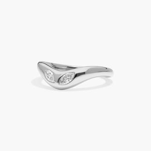 Curved <b>Dome</b> Two Stone <b>Ring</b> With 0.20 CTW Marquise Cut Lab-Grown Diamonds In White Gold - Product Image 5