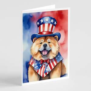 Chow Chow patriotique américain lunatique A7 cartes vierges paquet de 8 avec enveloppes 5x7 cartes de voeux de taille - Product Image 1