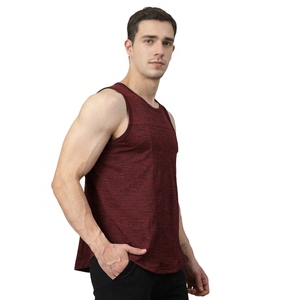 Men's <b>Maroon</b> Sleeveless Tank <b>Top</b> O-Neck Solid Color Casual Wear Breathable Knitted Polyester Fabric - Product Image 2