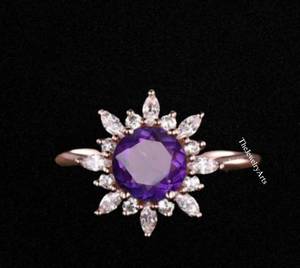 Anillo de Halo con Amatista Púrpura Redonda para Mujer, Plata de Ley 925, Anillo de Compromiso Vintage, Joyería Nupcial, Piedra de Nacimiento de Febrero - Product Image 3