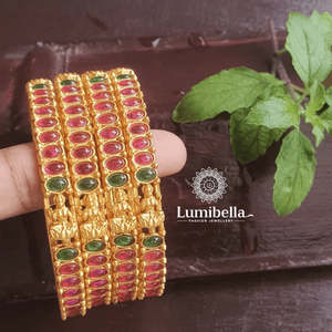 Classic Gold Plated <b>Copper</b> Brass Bridal Temple <b>Bangles</b> with Pearl and Bell Design - Product Image 1