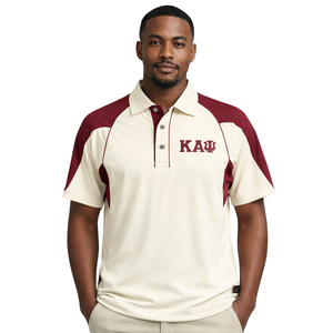 Camiseta Polo DriFit con Letras Griegas de Kappa Alpha Psi, Color Crema y Carmesí, Ropa de Fraternidad Griega con Ajuste Atlético y Comodidad Durante Todo el Día - Product Image 1