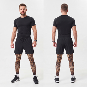Men's Leopard Print Compression <b>Leggings</b> With Drawstring Shorts Spandex Polyester Men Yoga Fitness 2 in 1 <b>Leggings</b> - Product Image 1