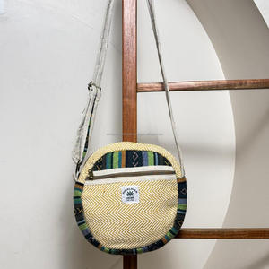 Nouveau sac à bandoulière rond en chanvre fait main multi-usages écologique sac à bandoulière Boho avec poche à fermeture éclair sacs à bandoulière en chanvre naturel - Product Image 2